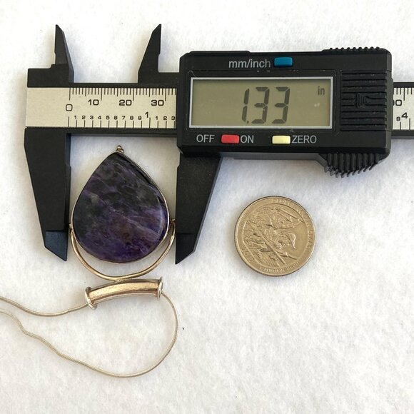Sterling Silver 925 Teardrop Bezel Set Purple Charoite Pendant Necklace 20" - Picture 14 of 16